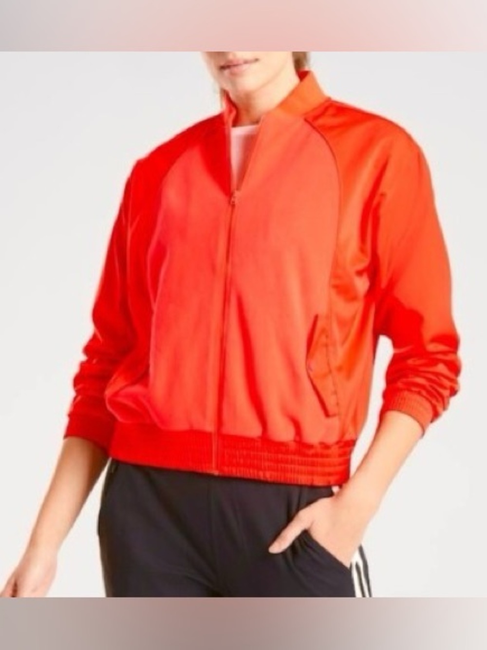 ATHLETA Womens Micofleece Full Zip Orange Bomber Jacket S
